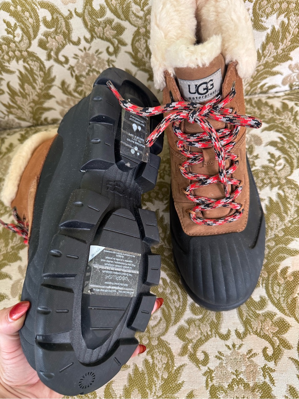 UGG Adiroam Waterproof Brown & Black Shearling-Trim Duck Boots